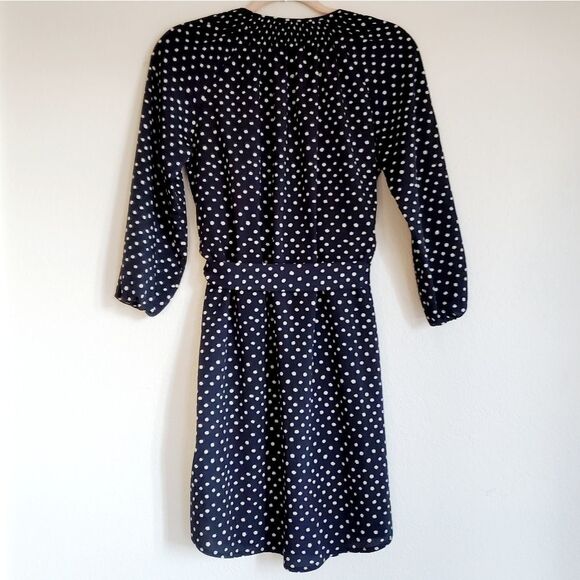 Anthropologie MaEve Preparation Polka-dot Button Down Belt Tie Dress Navy Small - Picture 6 of 9